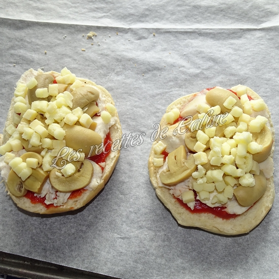Bagel pizza au poulet &amp; champignons13